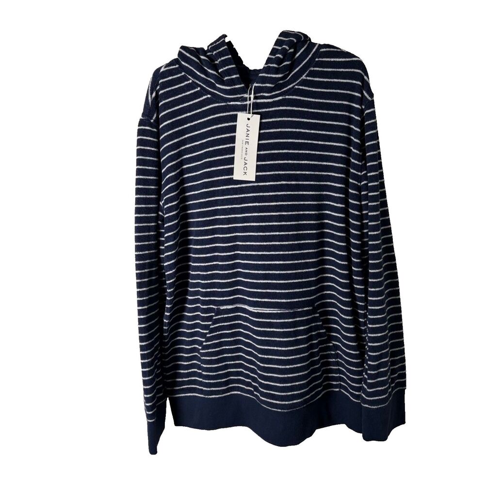 Janie & Jack Sweatshirt Boy's 10 Navy Blue Terry Pullover Hoodie Striped